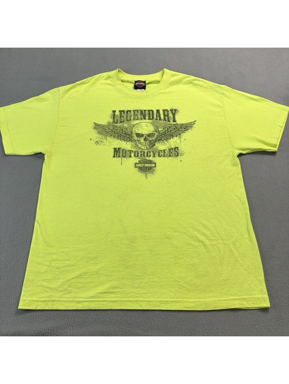 Harley Davidson Motorcycles Skull T Shirt Size XL Neon Yellow